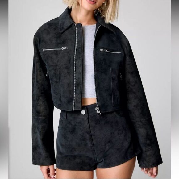 Nasty Gal Jackets & Blazers - Cropped Faux Leather Distressed Trucker Jacket